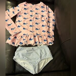 Ruffle Butts Size 7 Pink Whale Print Rash Guard Set Like New